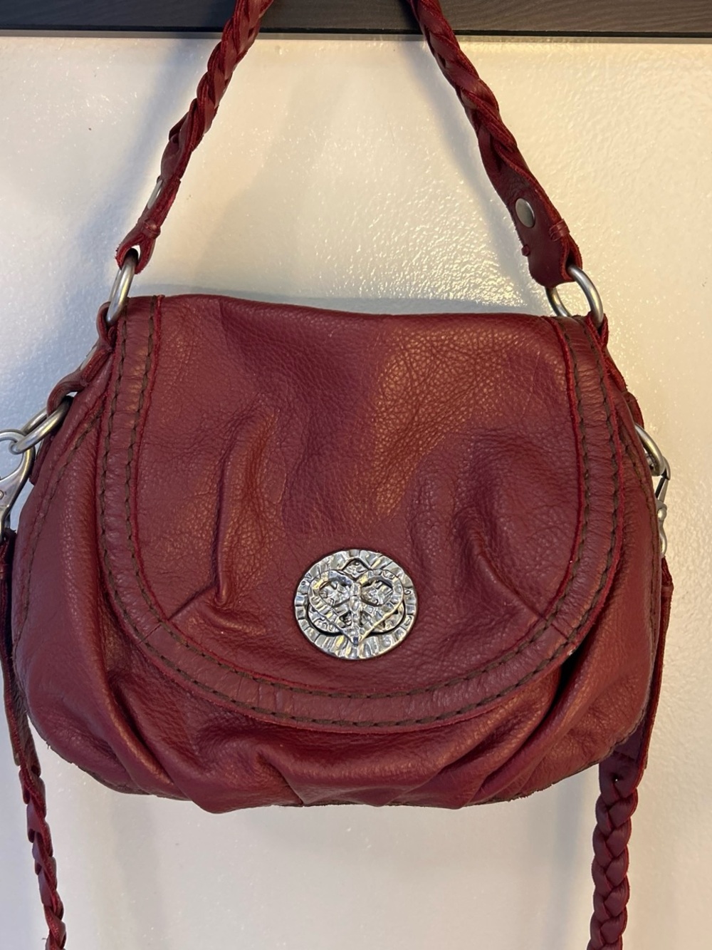 Lucky Brand Burgundy Leather Crossbody with Braided Strap